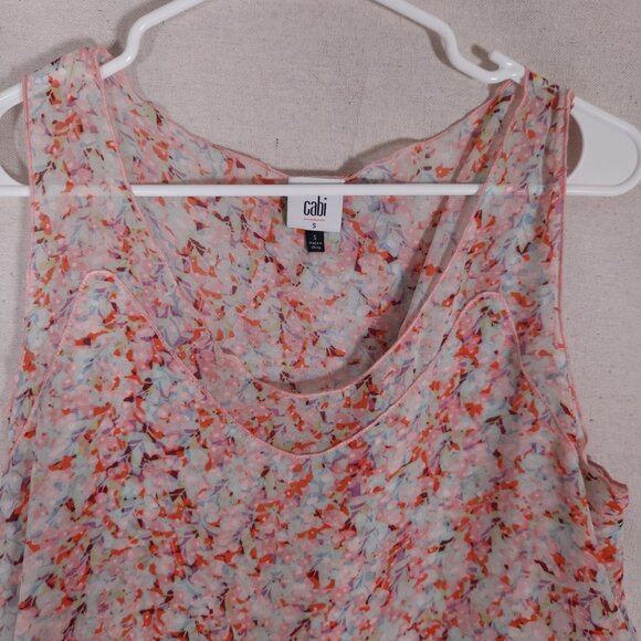 CAbi Womens Small Bella Pink Floral Layered V-Neck Tank Top Blouse 5032 Romantic - Picture 8 of 15